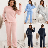Plüsch-Kapuzenpullover-Set, lockere, lässige Homewear, doppelseitiges Plüsch-Zweiteiler-Set für Damen in Übergröße